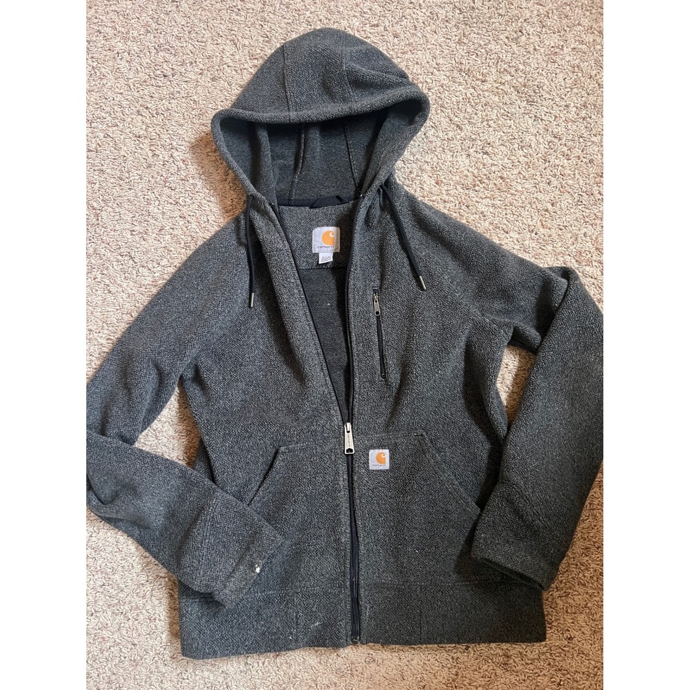 Carhartt Womens Full Zip Fleece Hoodie Jacket Charcoal Gray Small S 4/6 Workwear